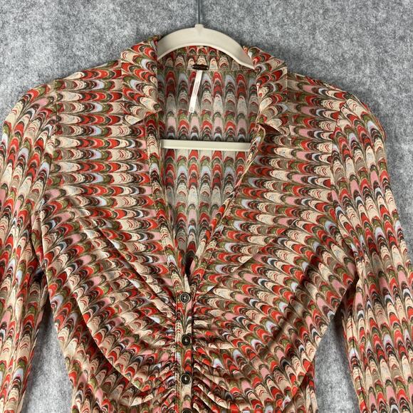 Free People Lucky Shirt Womens XS Canyon Combo Mesh Sheer Ruched Boho Indie - Picture 3 of 16